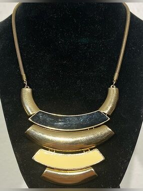 Ballet Gold Tone Statement Necklace with Black and Cream Enamel Accents